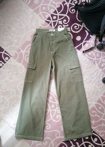 s Beden haki Renk berskha etiketli wide leg kargo pantolon