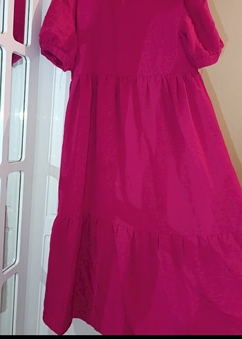Pembe Volanlı Midi boy elbise
