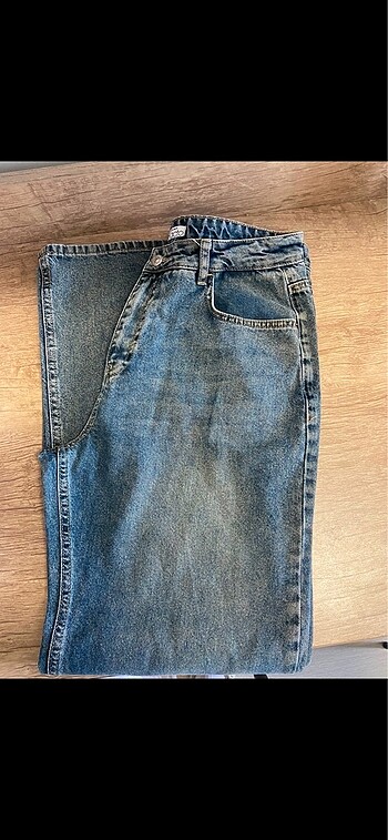 Eskitme desenli bol paça jean/pantolon