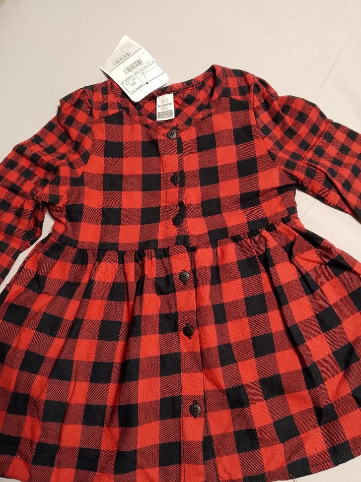 Kız Çocuk Kırmızı Kareli Düğmeli Elbise - Görsel 3