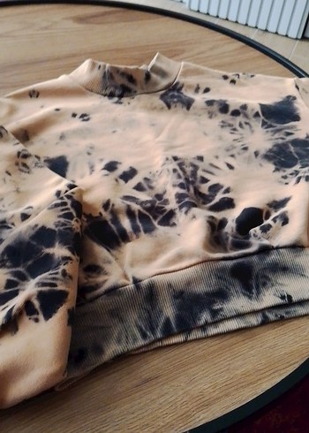 Bej Siyah Batik Desenli Kadın Sweatshirt - Görsel 4