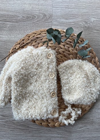 Teddy hırka ve bonnet takımı