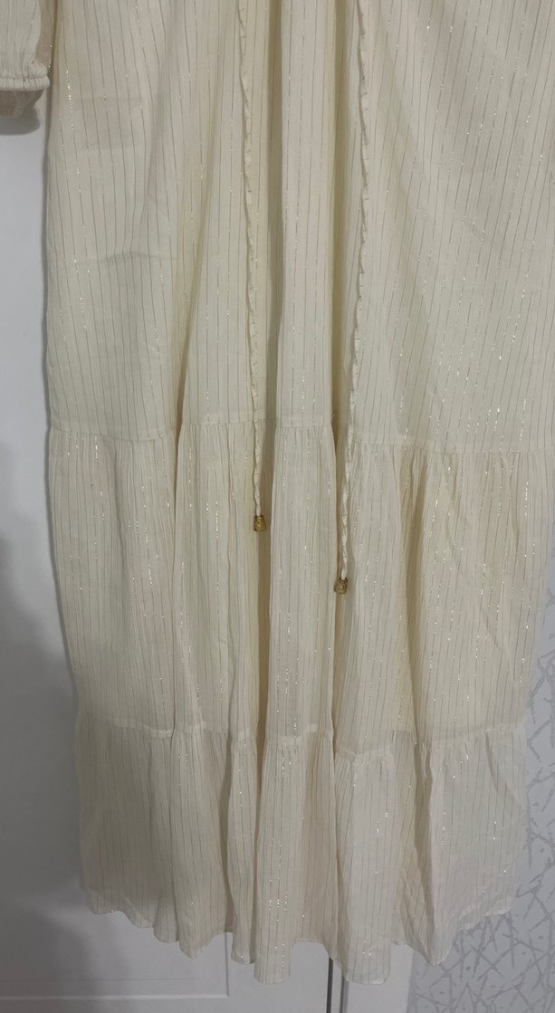 Beyaz Bohem Uzun Keten Elbise - Görsel 3