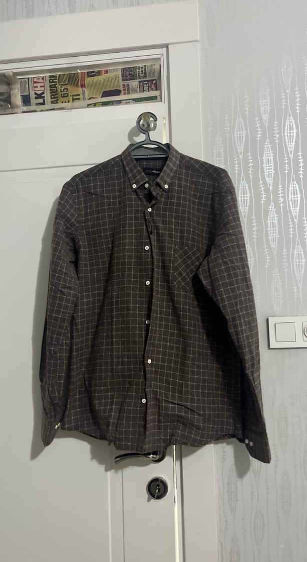 Düğmeli Kahverengi Uzun Kollu Erkek Gömlek - Görsel 2