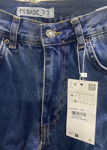 36 Beden Geniş Kesim Mavi Midi Kot Pantolon