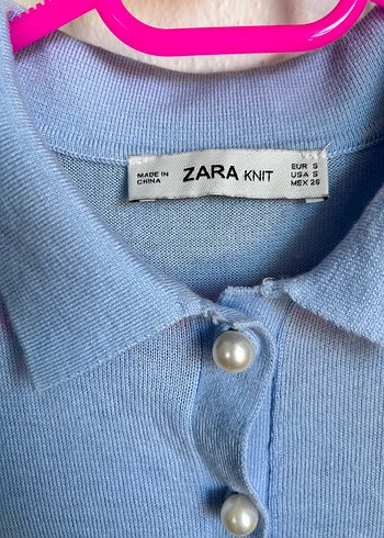 s Beden mavi Renk zara inci Düğmeli Mavi Kısa Kollu Kadın bluz