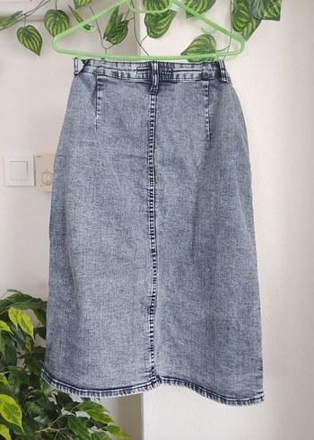 Mango Düğmeli gri Denim Midi Etek