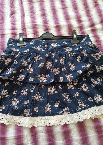 LC Waikiki Fırfırlı Mavi Desenli Mini Etek