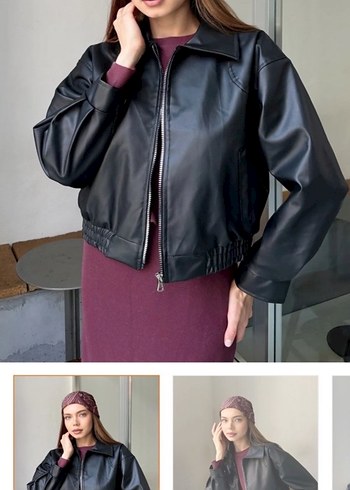 Kadın Siyah Deri Ceket, Fermuarlı, Normal Boy