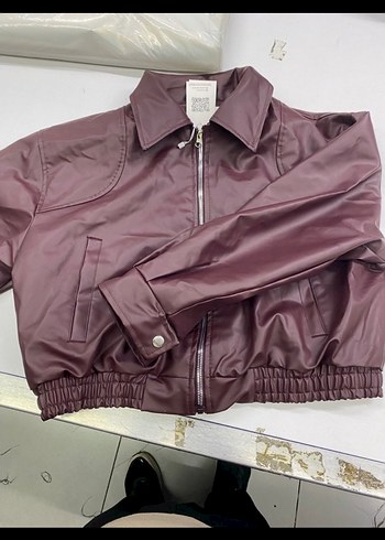 xs Beden bordo Renk Kadın bordo Deri Düğmeli Ceket