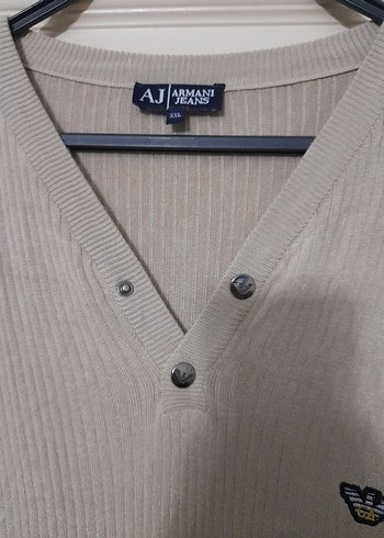 xxl Beden ten rengi Renk Armani Jeans xxl.Bej V Yakalı Düğmeli Erkek Triko