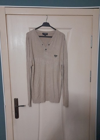 Armani Jeans xxl.Bej V Yakalı Düğmeli Erkek Triko