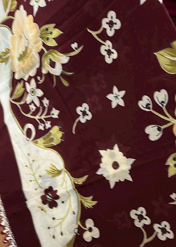 Armine Bordo Çiçek Desenli Vintage eşarp yazma iğne oyalı