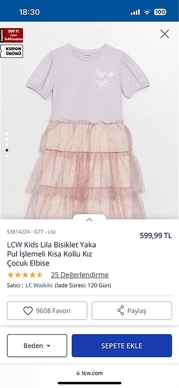 Lcw tüllü kız çocuk elbise