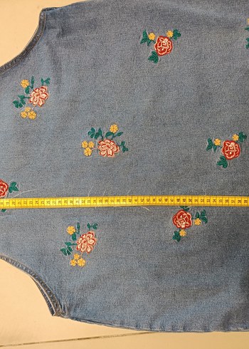 B.you marka 46 beden.Nakışlı Mavi Denim Kadın Salopet - Görsel 4