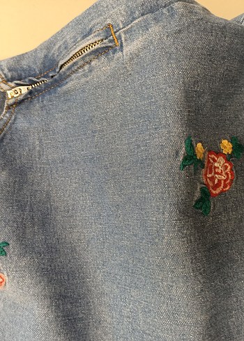 B.you marka 46 beden.Nakışlı Mavi Denim Kadın Salopet - Görsel 3