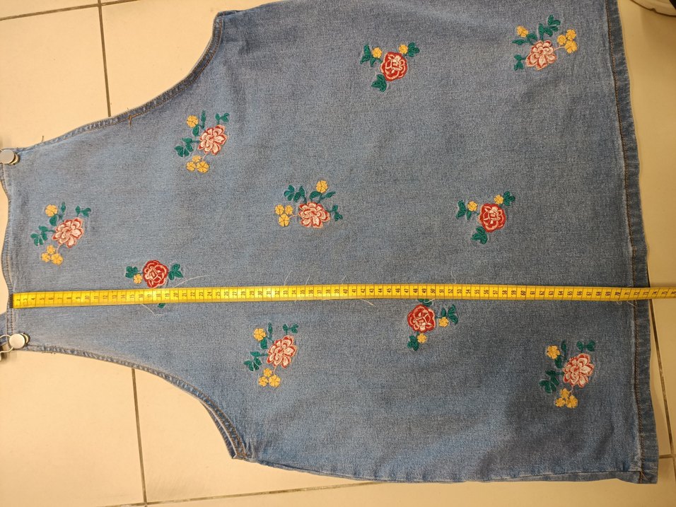 B.you marka 46 beden.Nakışlı Mavi Denim Kadın Salopet - Görsel 4