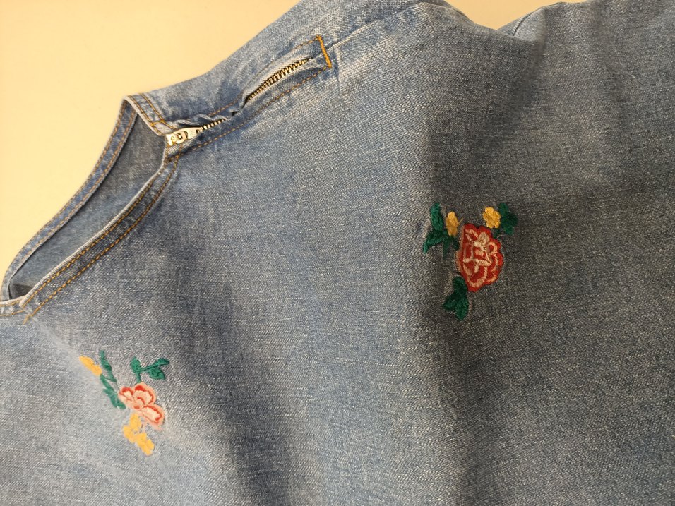 B.you marka 46 beden.Nakışlı Mavi Denim Kadın Salopet - Görsel 3