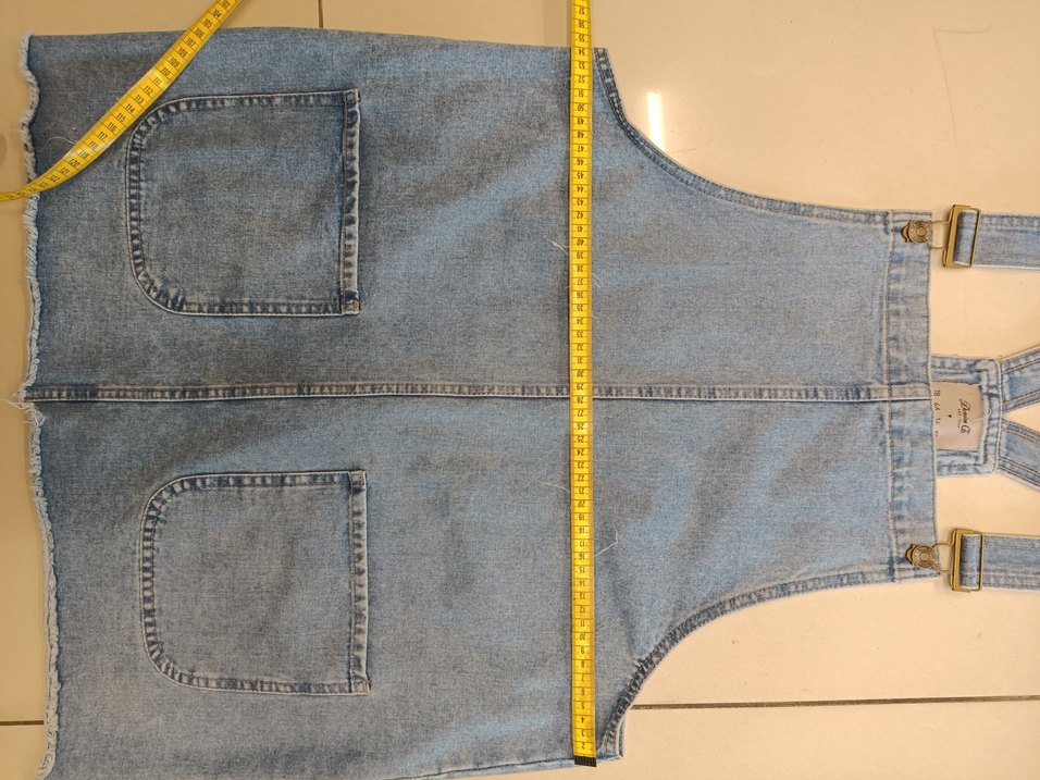 Denim&Co 46 bedenMavi Denim Kısa Jean Salopet Elbise - Görsel 3