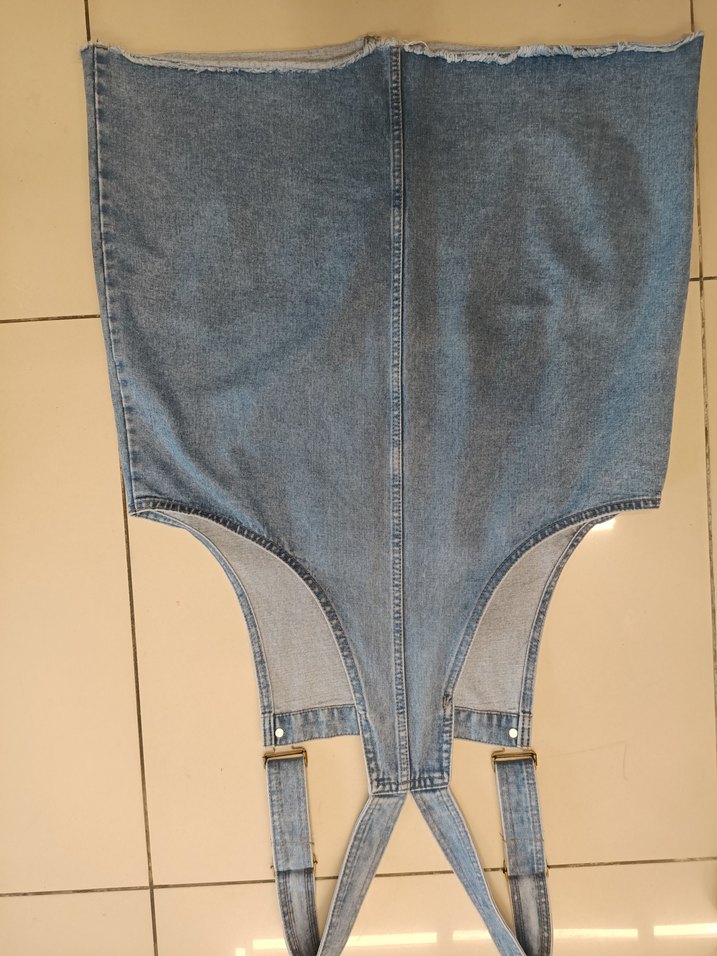 Denim&Co 46 bedenMavi Denim Kısa Jean Salopet Elbise - Görsel 5