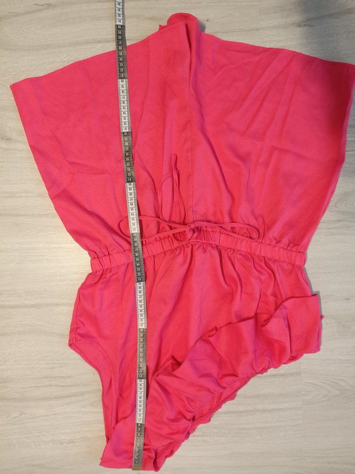 Shein 2XL Pembe Volanlı Tek Omuz Mini Tulum - Görsel 2