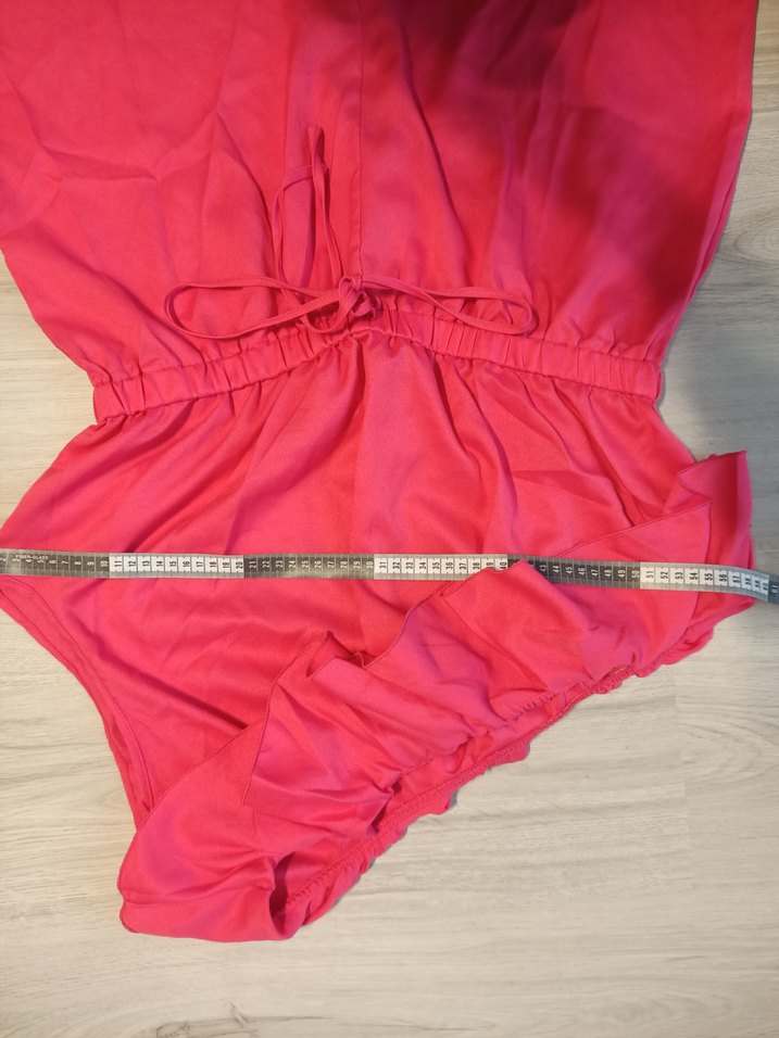 Shein 2XL Pembe Volanlı Tek Omuz Mini Tulum - Görsel 3