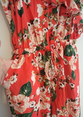 Pep&Co 36 beden Kırmızı Çiçekli Uzun Bohem Tulum - Görsel 7