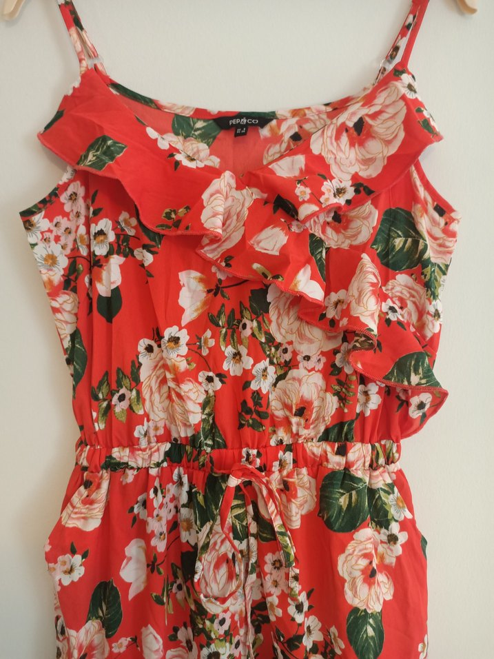 Pep&Co 36 beden Kırmızı Çiçekli Uzun Bohem Tulum - Görsel 2