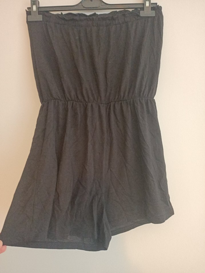 Siyah M beden straplez şortlu Kadın Tulum - Görsel 3