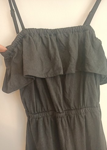 Beyou s-m beden Kadın Siyah Askılı Fırfırlı  şortlu Tulum - Görsel 3