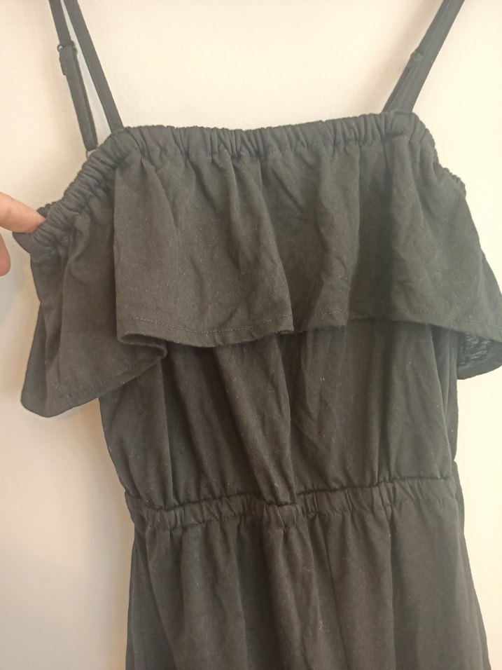 Beyou s-m beden Kadın Siyah Askılı Fırfırlı  şortlu Tulum - Görsel 3