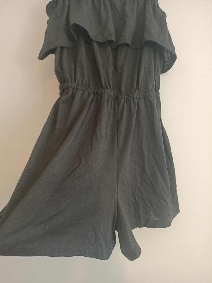 Beyou s-m beden Kadın Siyah Askılı Fırfırlı  şortlu Tulum - Görsel 2