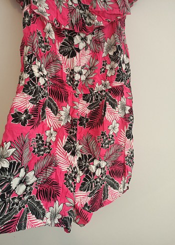 Yurtdışından46 beden Pembe Çiçekli Volanlı Straplez Kadın  Tulum - Görsel 2