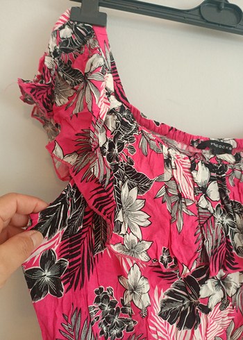 Yurtdışından46 beden Pembe Çiçekli Volanlı Straplez Kadın  Tulum - Görsel 3