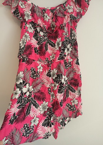 Yurtdışından46 beden Pembe Çiçekli Volanlı Straplez Kadın  Tulum - Görsel 5