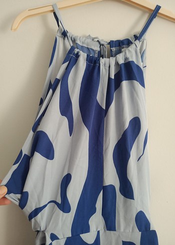 shein 1XL Mavi Gri Salaş Bağcıklı Uzun tulum - Görsel 3