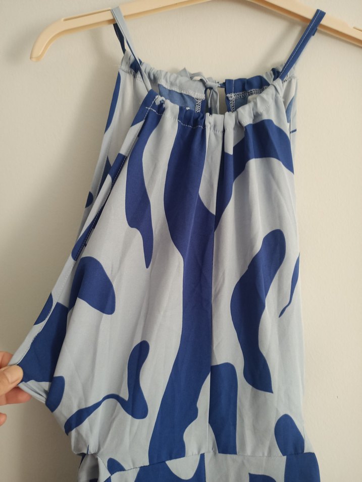 shein 1XL Mavi Gri Salaş Bağcıklı Uzun tulum - Görsel 3