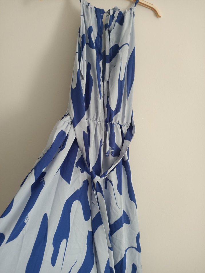 shein 1XL Mavi Gri Salaş Bağcıklı Uzun tulum - Görsel 4