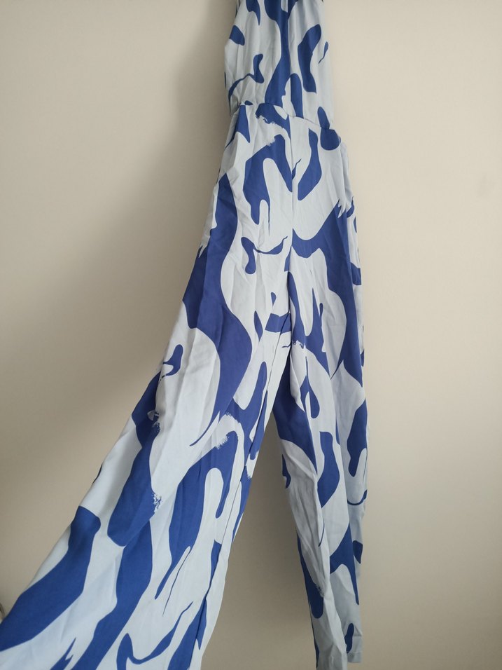 shein 1XL Mavi Gri Salaş Bağcıklı Uzun tulum - Görsel 2