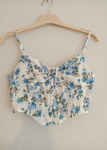 Shein S beden Mavi Çiçekli Bohem Drapeli Büstiyer - Görsel 2