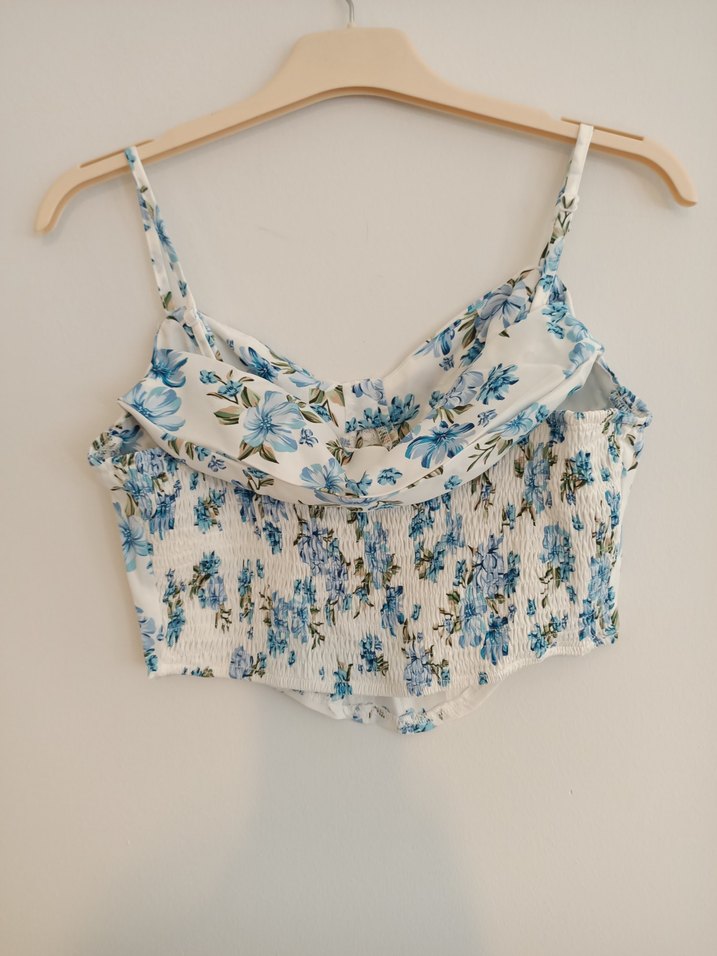 Shein S beden Mavi Çiçekli Bohem Drapeli Büstiyer - Görsel 4