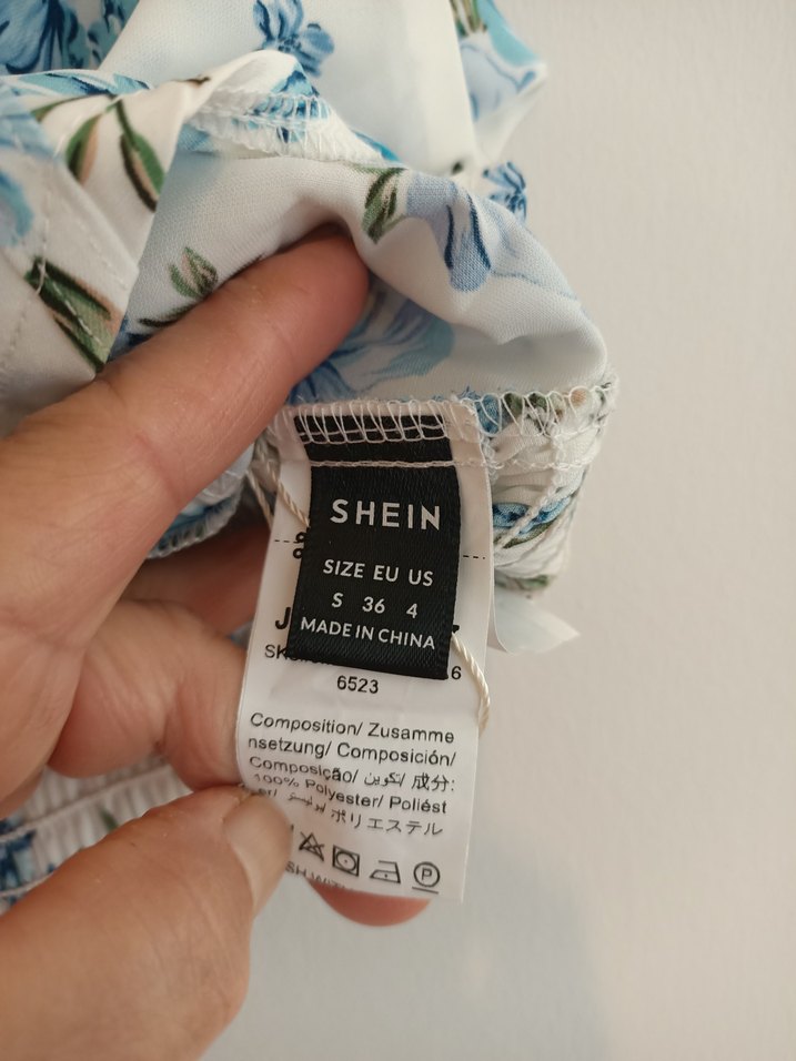 Shein S beden Mavi Çiçekli Bohem Drapeli Büstiyer - Görsel 5