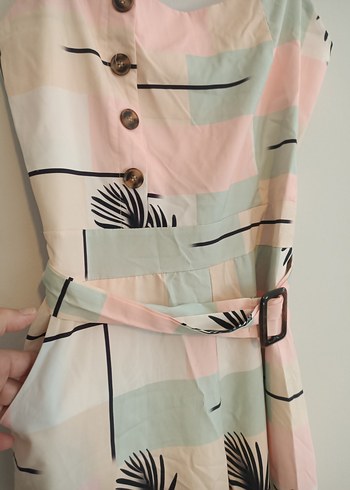 M beden Pastel Renkli Kadın Uzun Askılı Tulum - Görsel 5