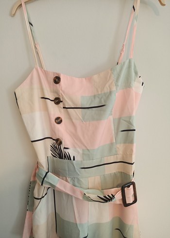 M beden Pastel Renkli Kadın Uzun Askılı Tulum - Görsel 3