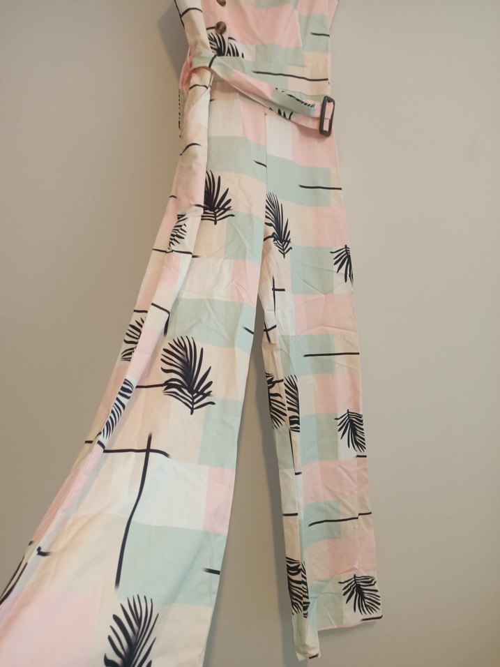 M beden Pastel Renkli Kadın Uzun Askılı Tulum - Görsel 2