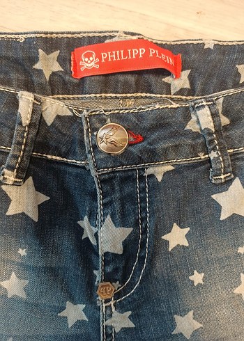 30 beden Yıldız Desenli Koyu Mavi Mini Kot Şort - Görsel 2