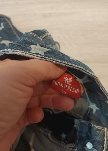 30 beden Yıldız Desenli Koyu Mavi Mini Kot Şort - Görsel 4