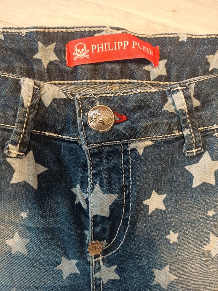 30 beden Yıldız Desenli Koyu Mavi Mini Kot Şort - Görsel 2