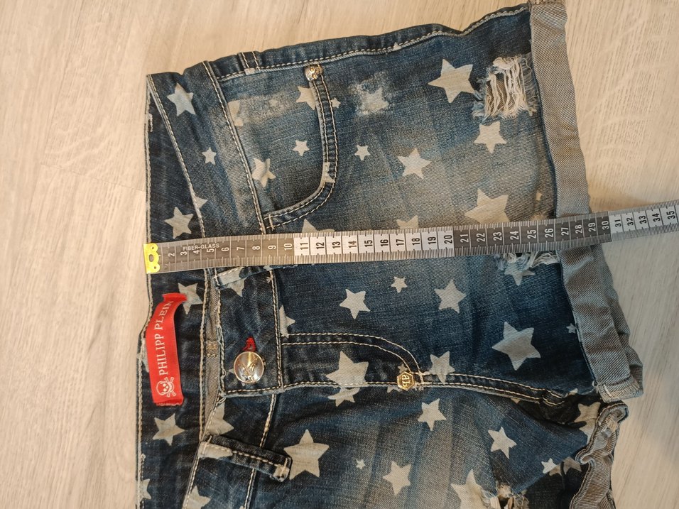 30 beden Yıldız Desenli Koyu Mavi Mini Kot Şort - Görsel 5