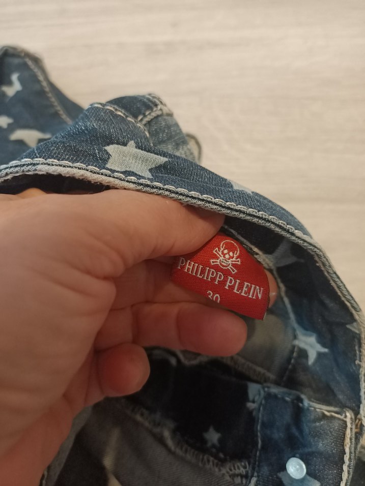 30 beden Yıldız Desenli Koyu Mavi Mini Kot Şort - Görsel 4